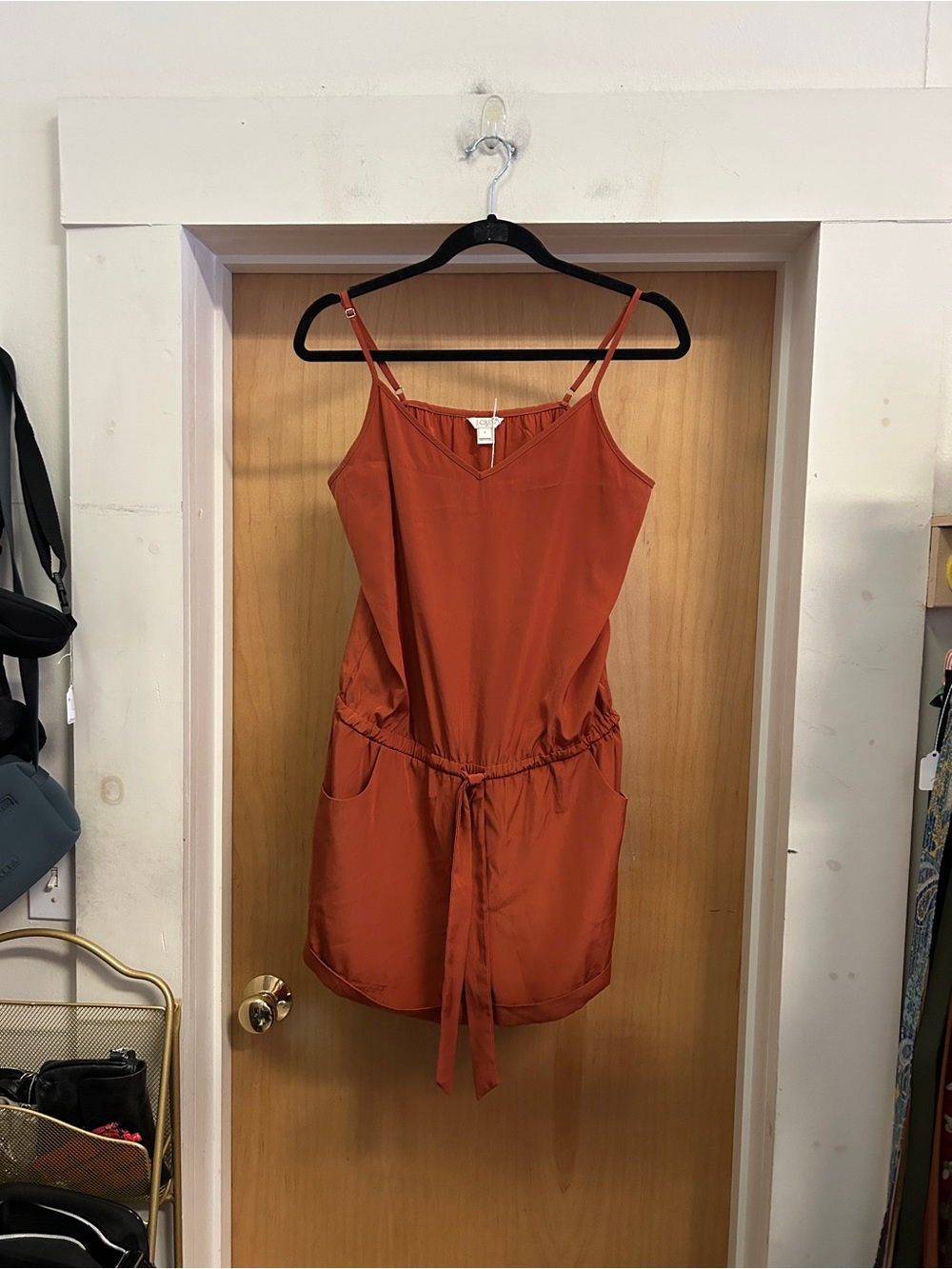 J Crew Satin Brick Colored Romper with Pocket and Adjustable Straps - size S